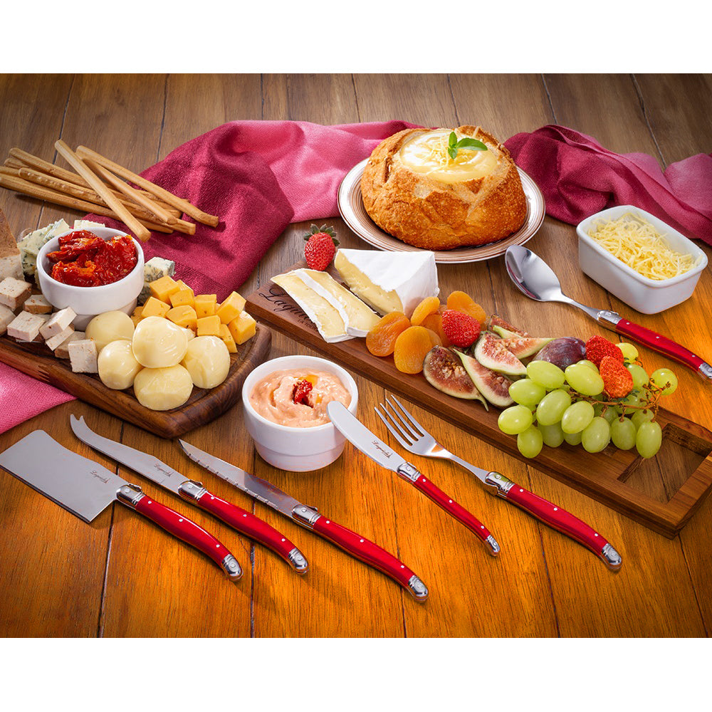 Conjunto De 6 Garfos Laguiole Luxo Em Bandeja De Madeira, Vermelho
