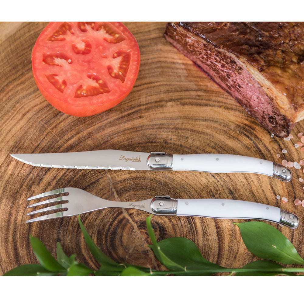 Conjunto De 6 Garfos Laguiole Luxo Em Bandeja De Madeira, Branco