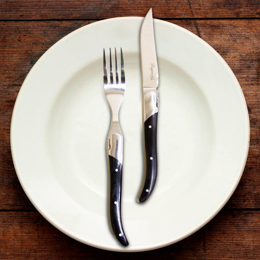 Conjunto De 3 Facas E 3 Garfos Laguiole Ultra Premium Com Caixa Para Presente , Preto