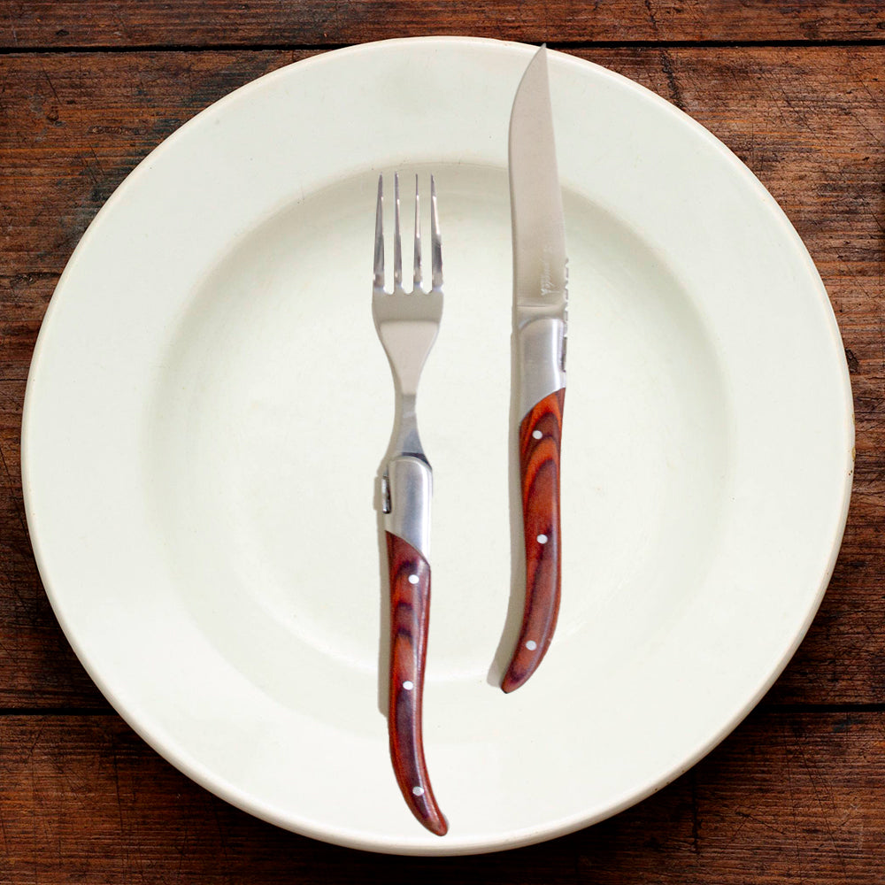 Conjunto Faca & Garfo Laguiole Ultra Premium Com Caixa Para Presente, Madeira