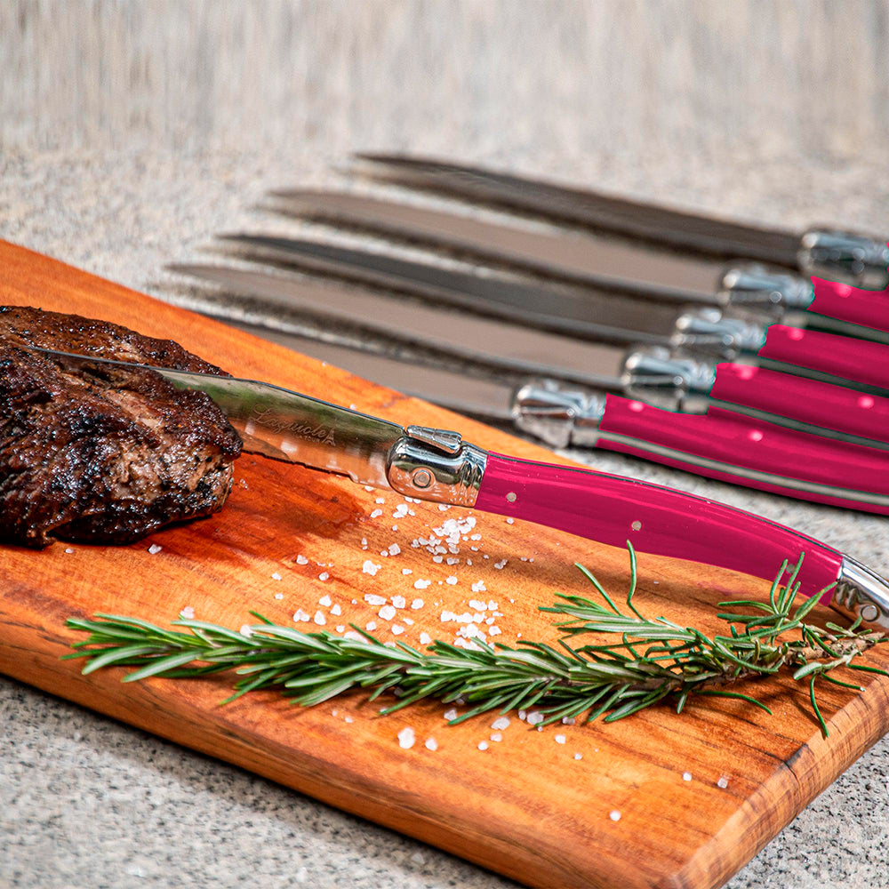 Conjunto De 6 Facas Laguiole Luxo Com Cepo De Madeira, Bordeaux