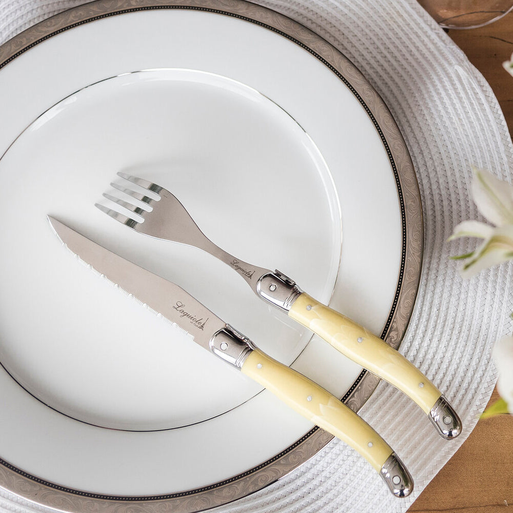 Conjunto De 6 Facas Laguiole Luxo Com Cepo De Madeira, Marfim