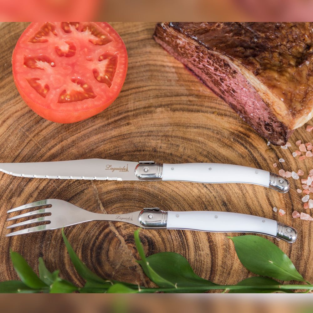 Conjunto De 6 Facas Laguiole Luxo Com Cepo De Madeira, Branco