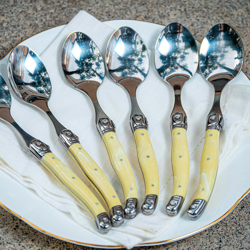 Conjunto De 6 Colheres Laguiole Luxo Em Bandeja De Madeira, Marfim