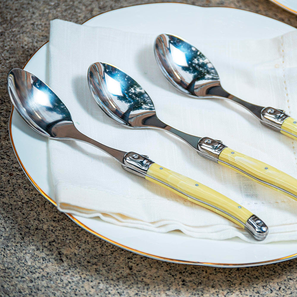 Conjunto De 6 Colheres Laguiole Luxo Em Bandeja De Madeira, Marfim