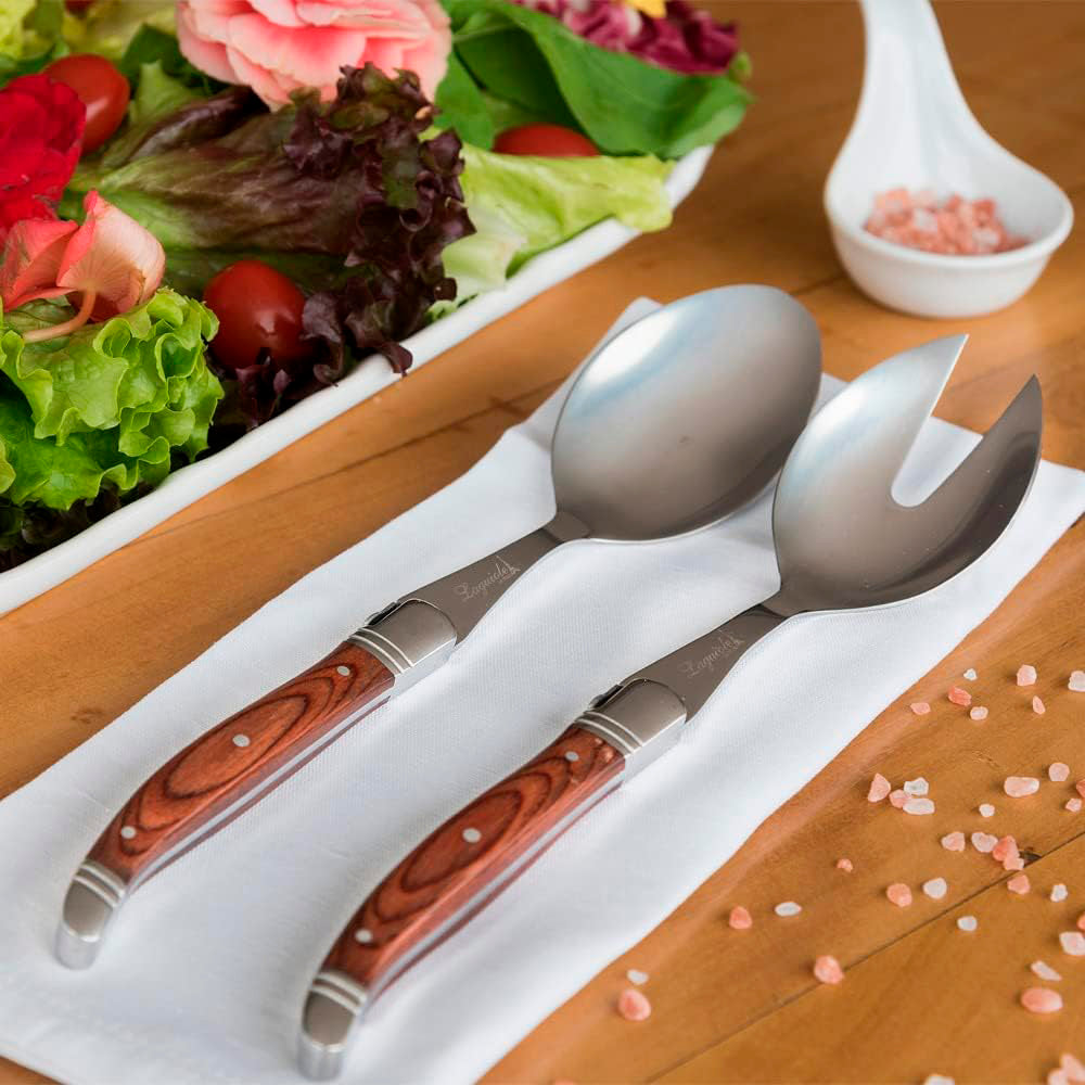 Conjunto De Talheres Laguiole Para Salada Ultra Premium Cabo Madeira