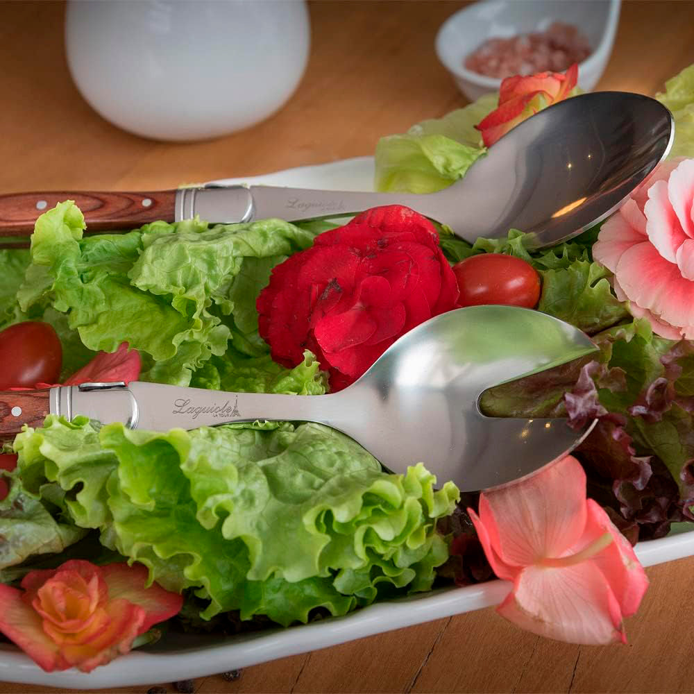 Conjunto De Talheres Laguiole Para Salada Ultra Premium Cabo Madeira