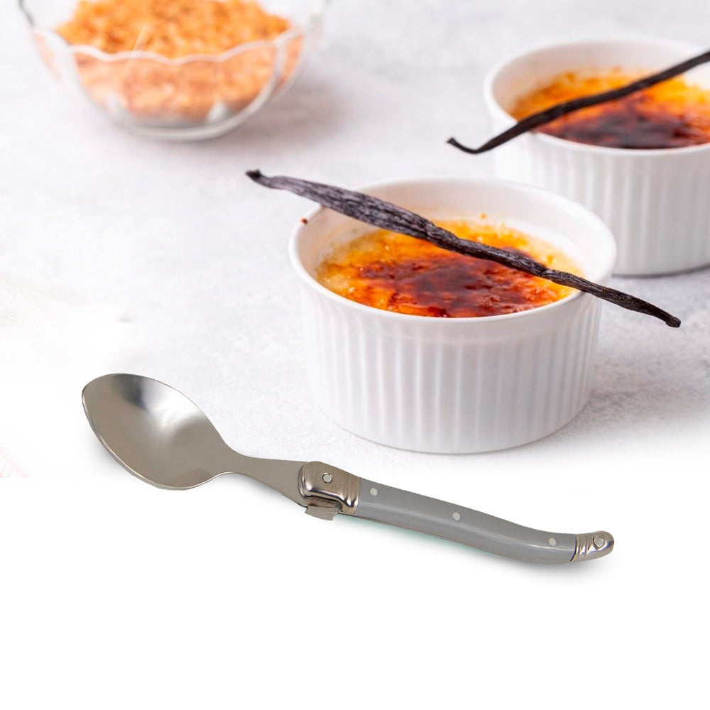 Conjunto De 6 Colheres Sobremesa Laguiole Luxo Em Bandeja De Madeira, Cinza