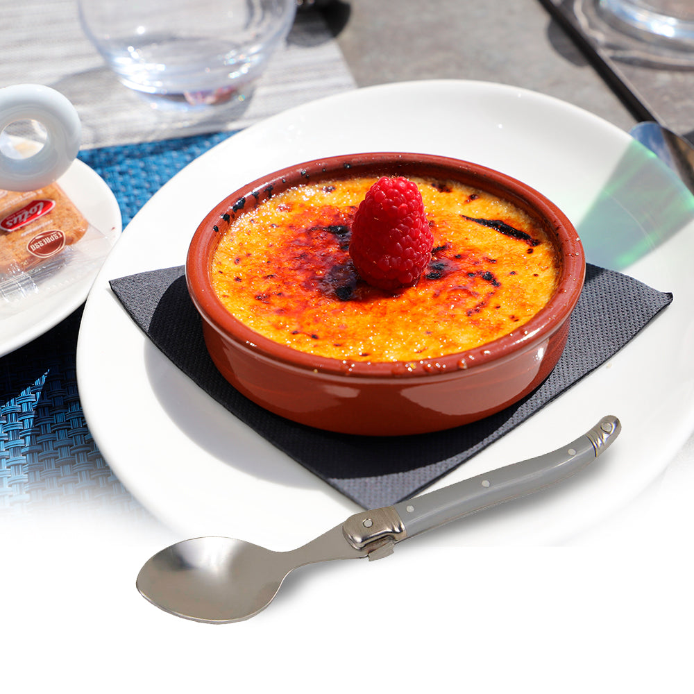 Conjunto De 6 Colheres Sobremesa Laguiole Luxo Em Bandeja De Madeira, Cinza