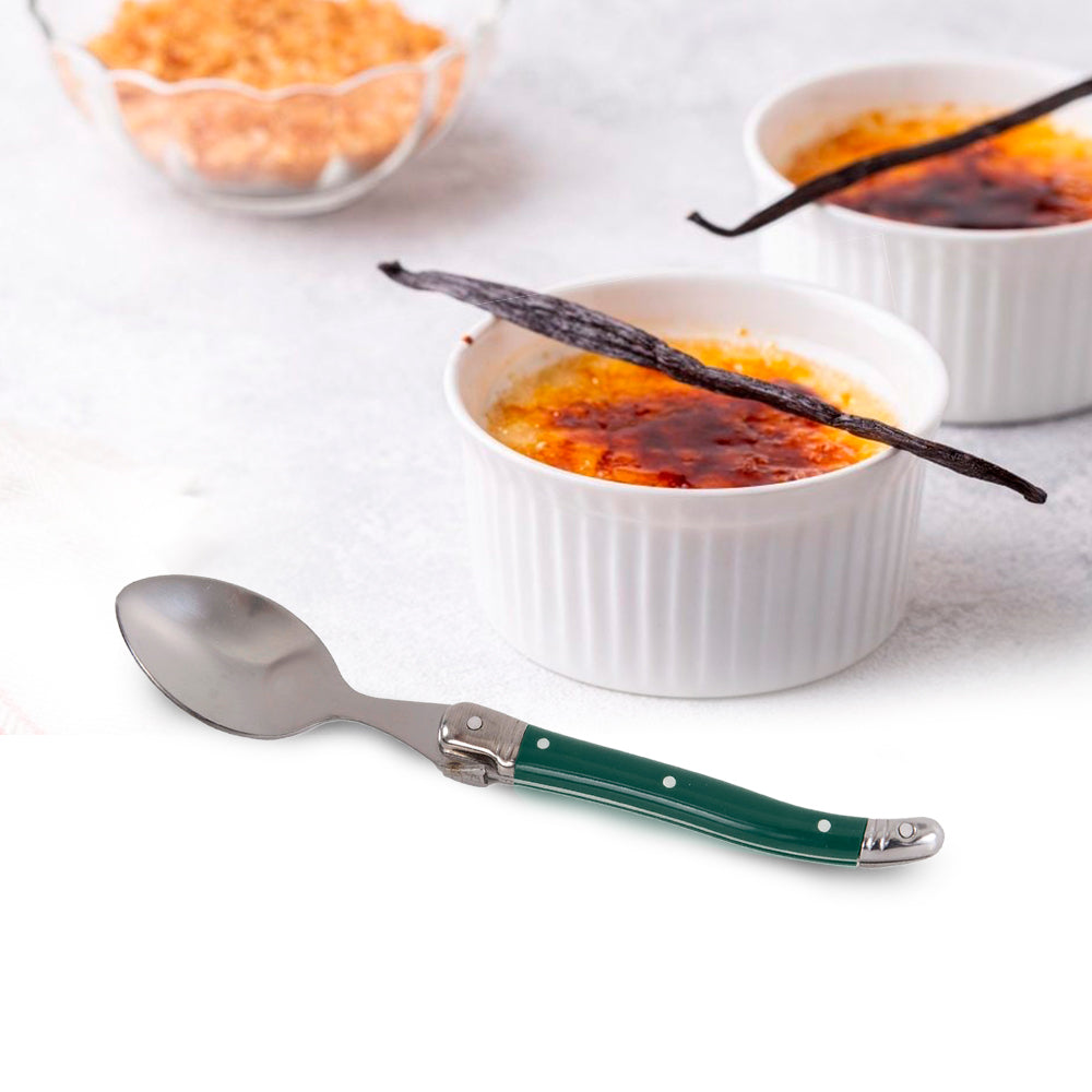 Conjunto De 6 Colheres Sobremesa Laguiole Luxo Em Bandeja De Madeira, Verde