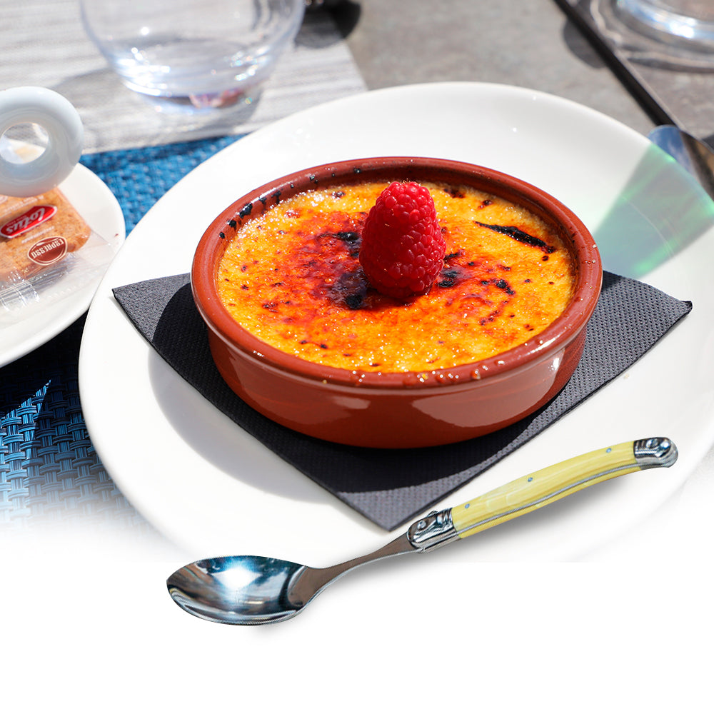 Conjunto De 6 Colheres Sobremesa Laguiole Luxo Em Bandeja De Madeira, Marfim