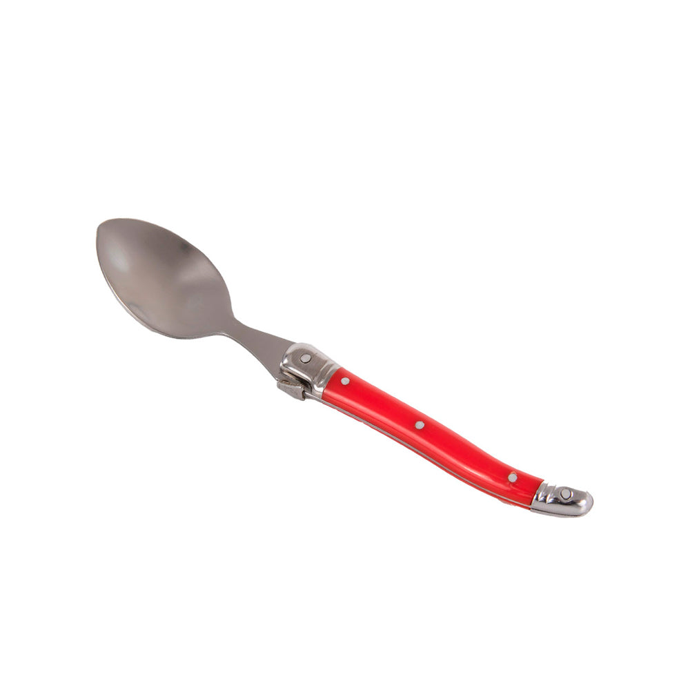 Conjunto De 6 Colheres Sobremesa Laguiole Luxo Em Bandeja De Madeira, Vermelho