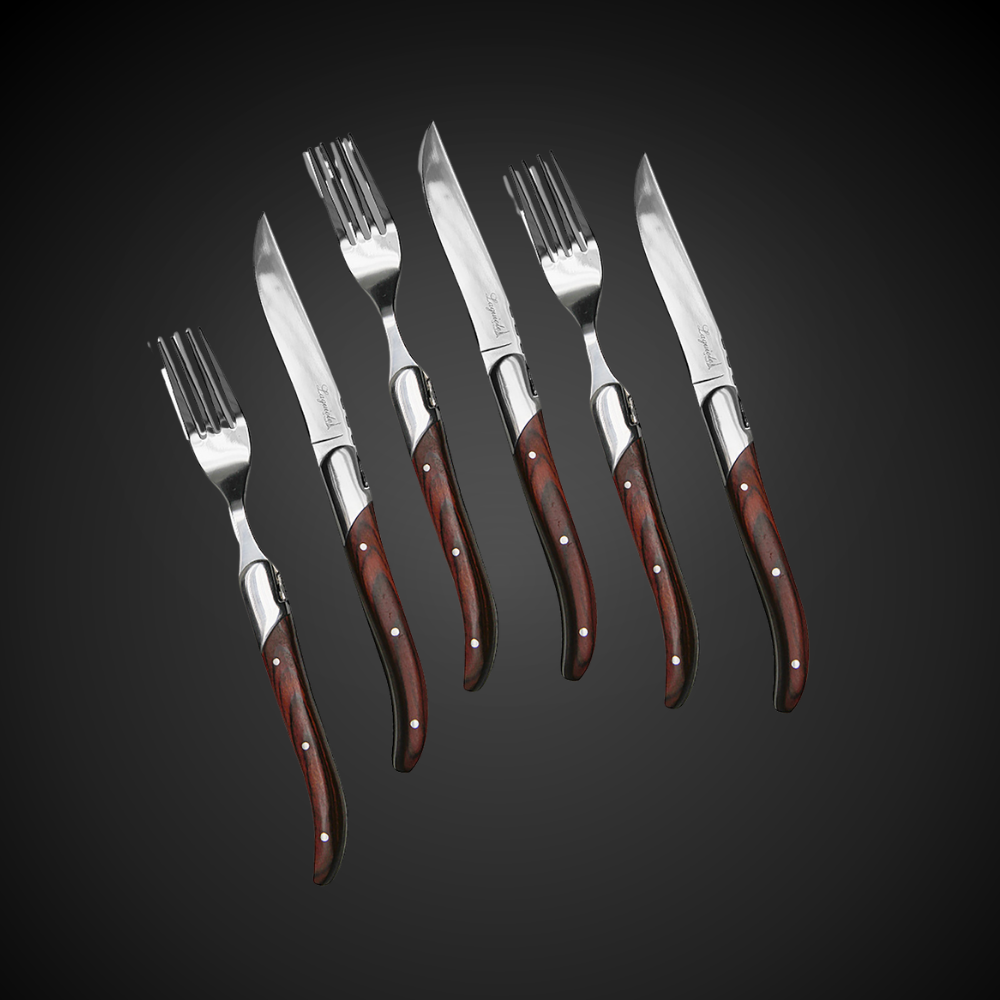 Conjunto Faca & Garfo Laguiole Ultra Premium Com Caixa Para Presente, Madeira