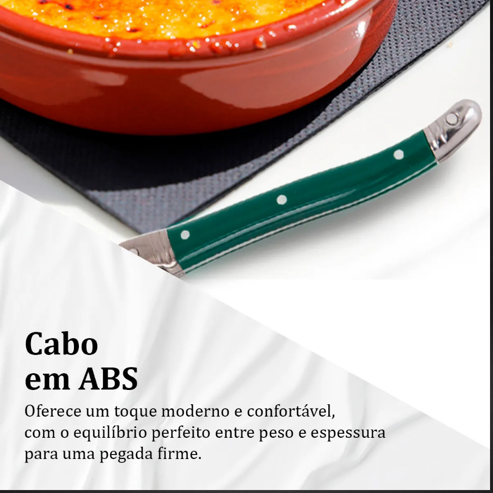 Conjunto De 6 Colheres Sobremesa Laguiole Luxo Em Bandeja De Madeira, Verde