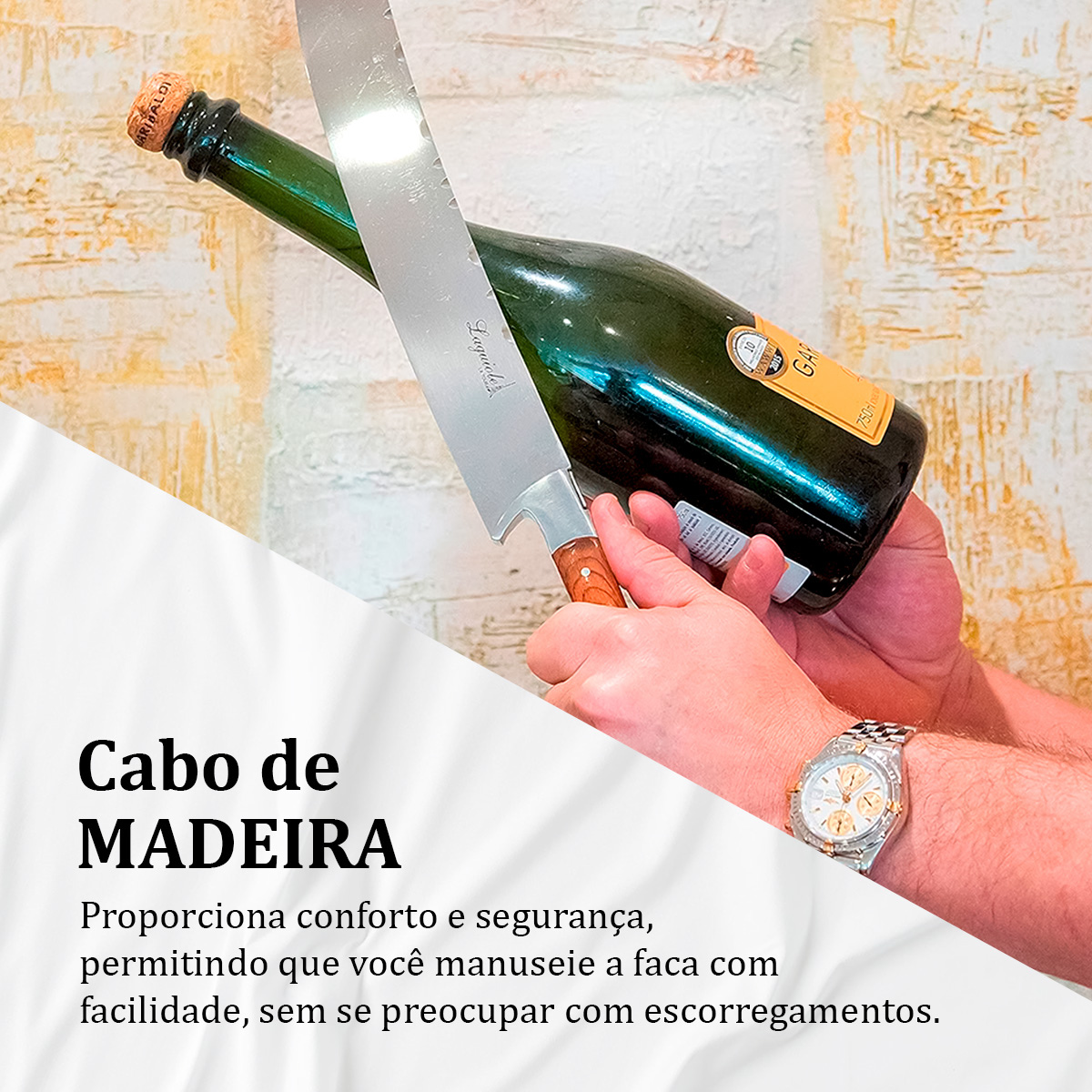 Kit Dia Dos Pais Sabre Champagne + Faca Do Chef Laguiole + Faca Bolso