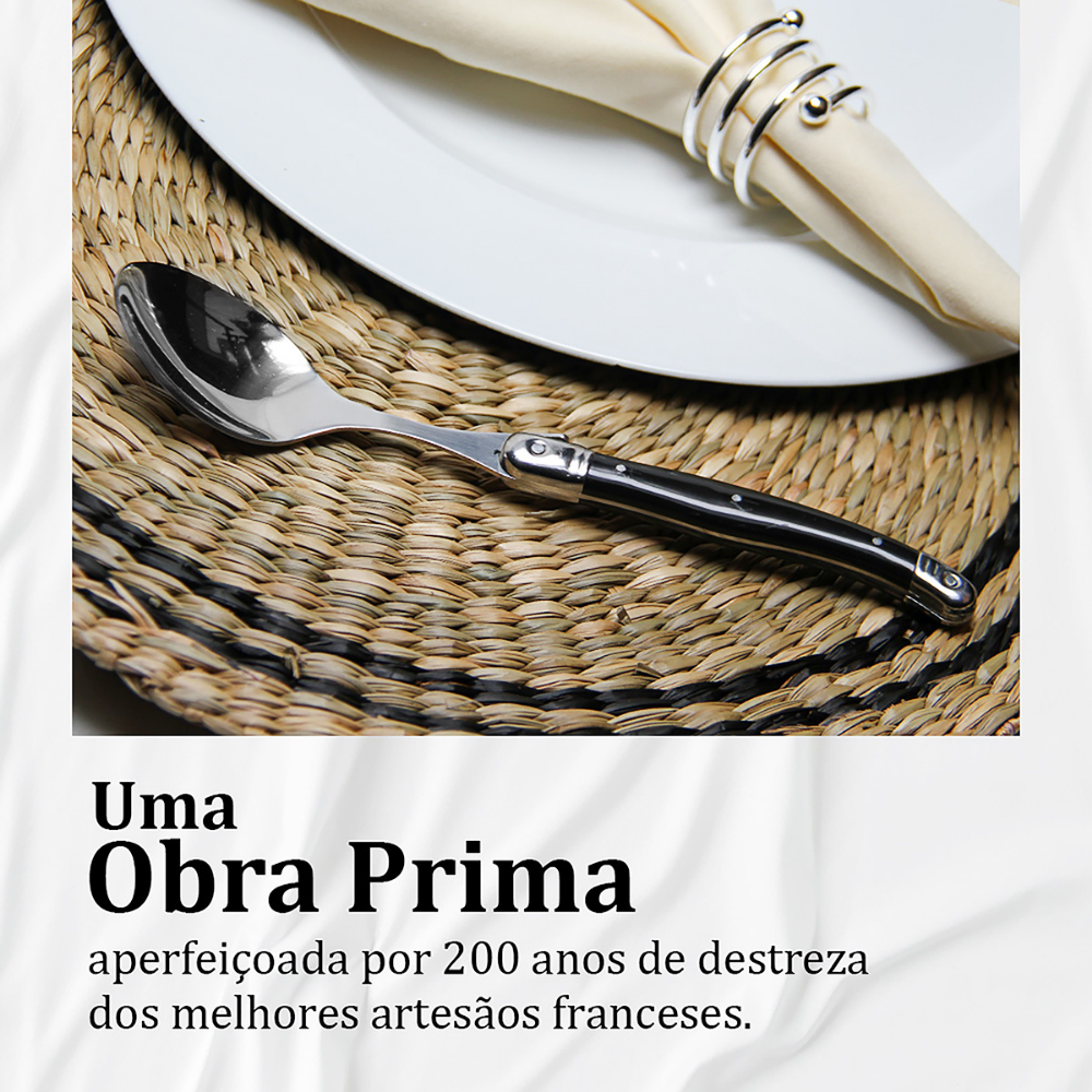 Conjunto De 6 Colheres Sobremesa Laguiole Luxo Em Bandeja De Madeira, Preto Laguiole