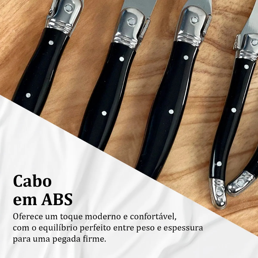 Conjunto De 6 Garfos Sobremesa Laguiole Luxo Em Bandeja De Madeira, Preto