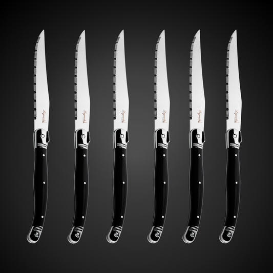 Conjunto De 6 Facas Luxo Com Cepo De Madeira, Preto Laguiole