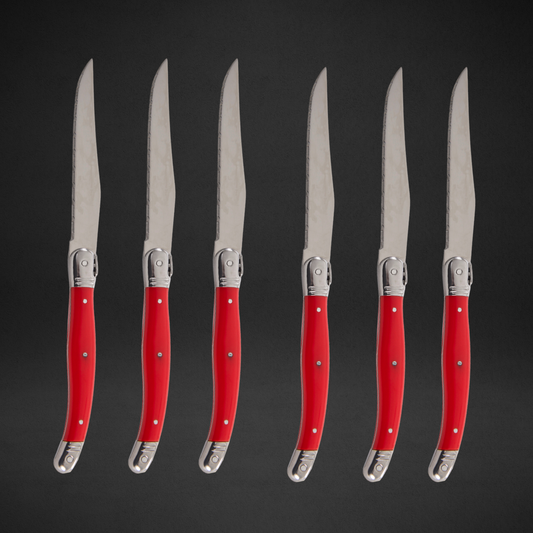 Conjunto De 6 Facas Laguiole Luxo Com Cepo De Madeira, Vermelho