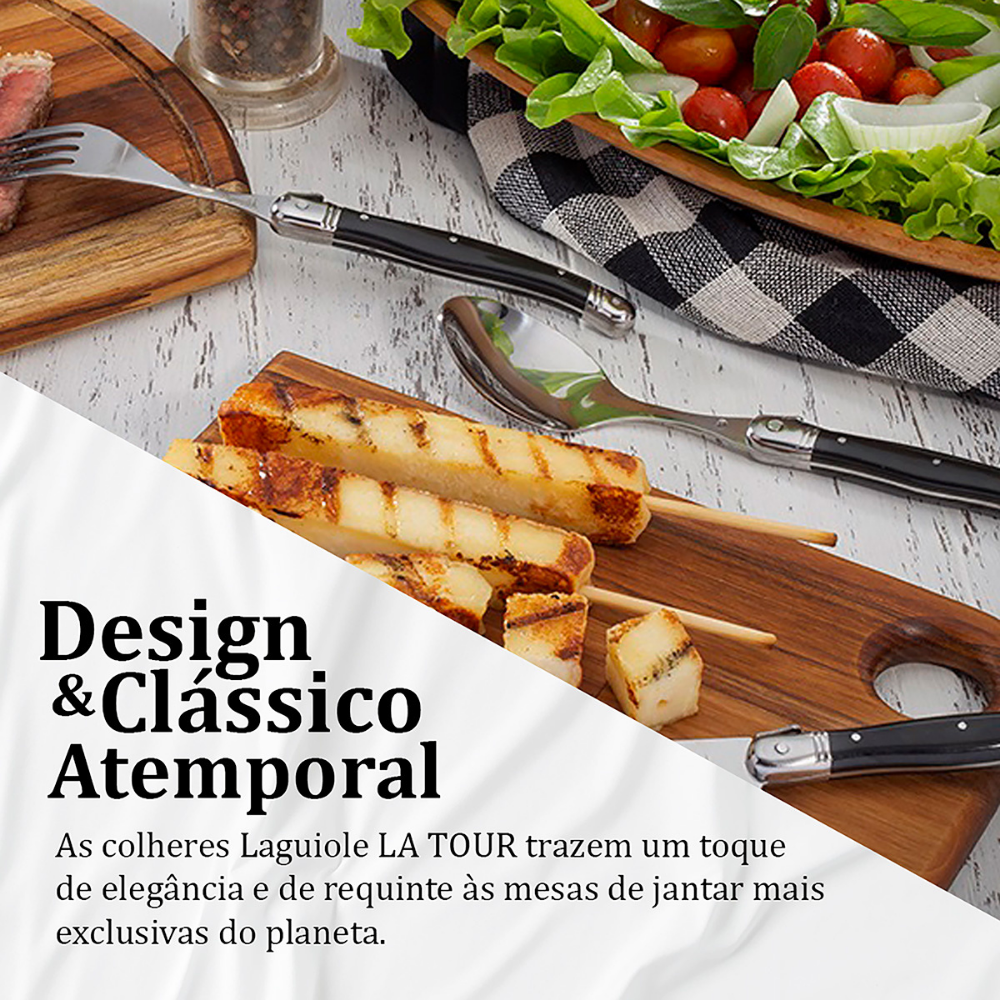 Conjunto De 6 Colheres Sobremesa Laguiole Luxo Em Bandeja De Madeira, Preto Laguiole