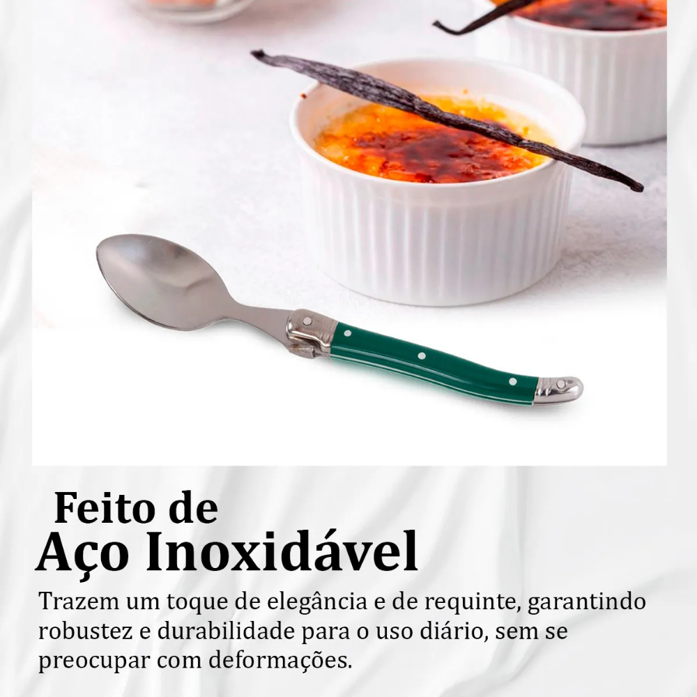 Conjunto De 6 Colheres Sobremesa Laguiole Luxo Em Bandeja De Madeira, Verde