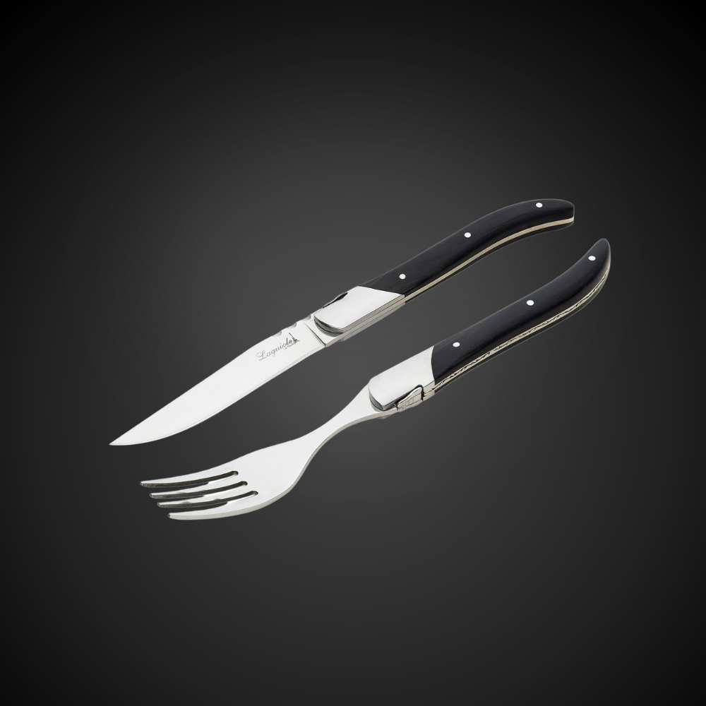 Conjunto De 3 Facas E 3 Garfos Laguiole Ultra Premium Com Caixa Para Presente , Preto