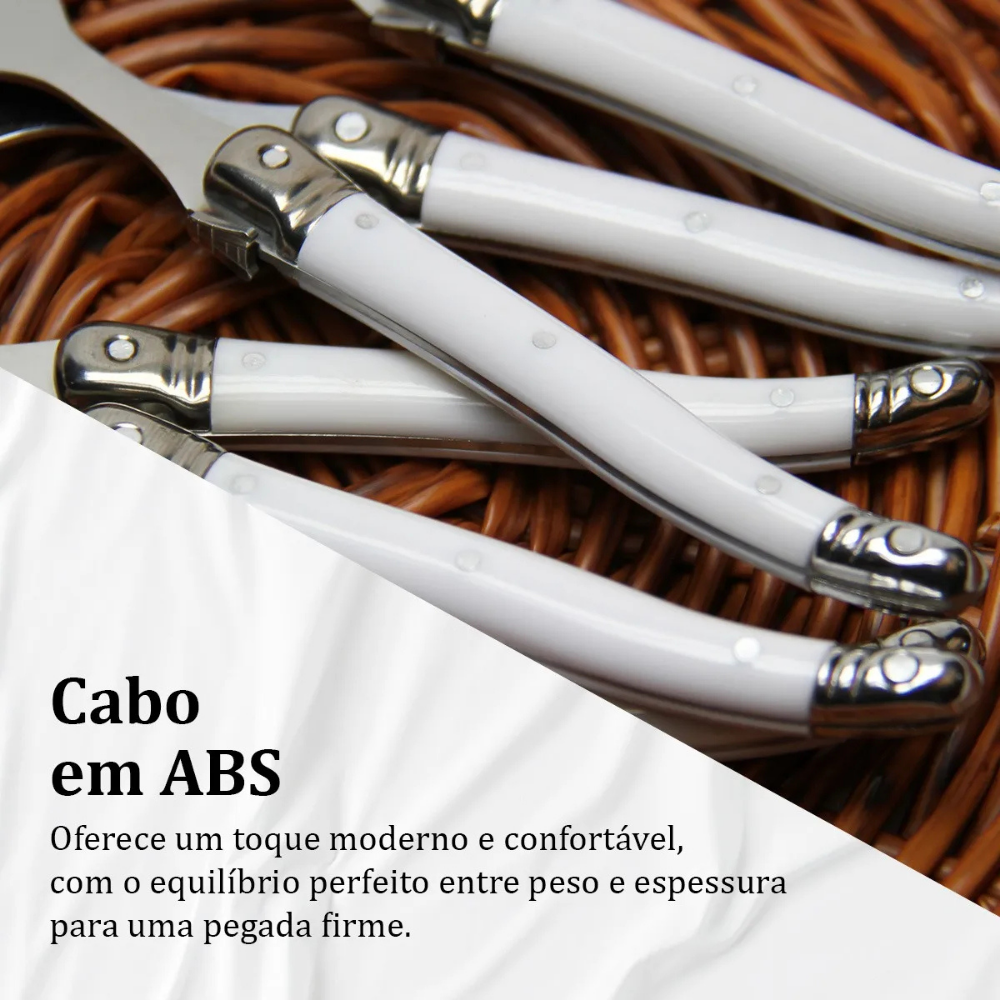 Conjunto De 6 Garfos Sobremesa Laguiole Luxo Em Bandeja De Madeira, Branco