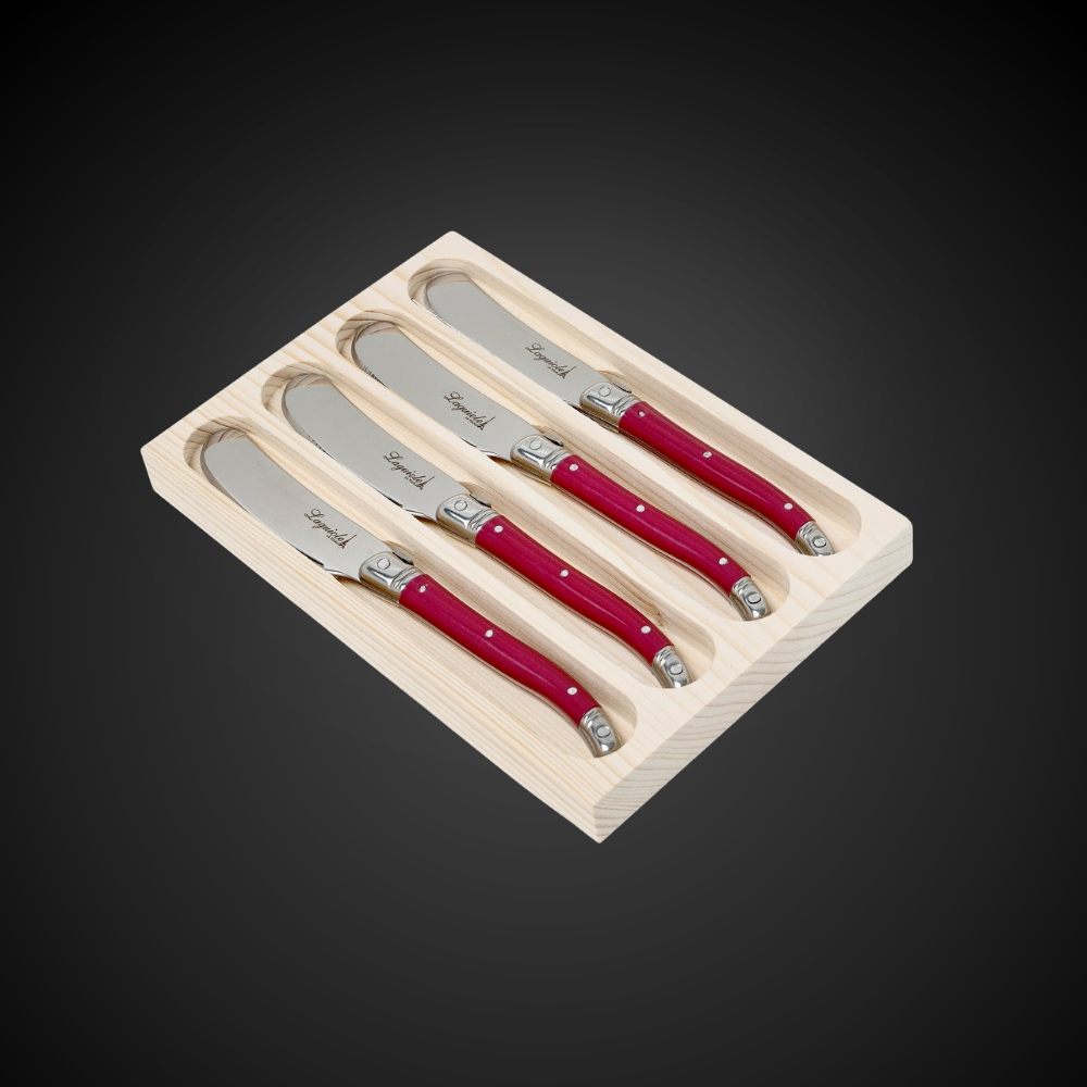 Conjunto 4 Facas Laguiole Luxo Para Manteiga Em Bandeja De Madeira, Bordeaux