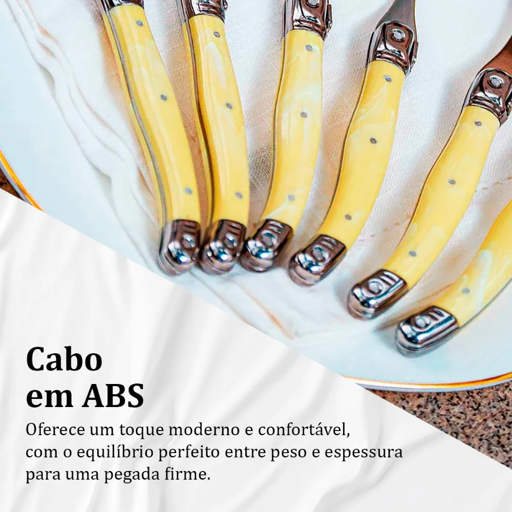 Conjunto De 6 Colheres Sobremesa Laguiole Luxo Em Bandeja De Madeira, Marfim