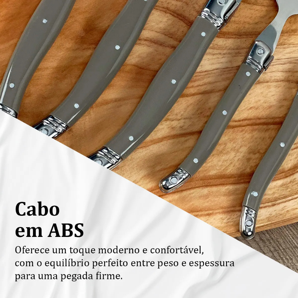 Conjunto De 6 Colheres Sobremesa Laguiole Luxo Em Bandeja De Madeira, Cinza