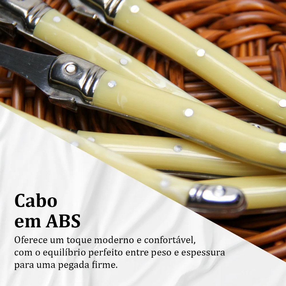 Conjunto De 6 Garfos Sobremesa Laguiole Luxo Em Bandeja De Madeira, Marfim