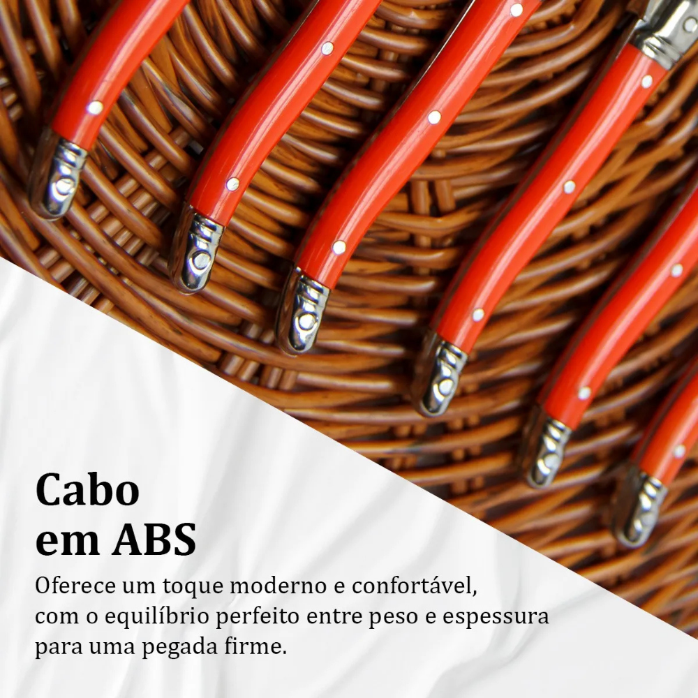 Conjunto De 6 Garfos Sobremesa Laguiole Luxo Em Bandeja De Madeira, Vermelho