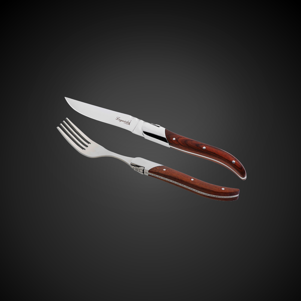 Conjunto Faca & Garfo Laguiole Ultra Premium Com Caixa Para Presente, Madeira