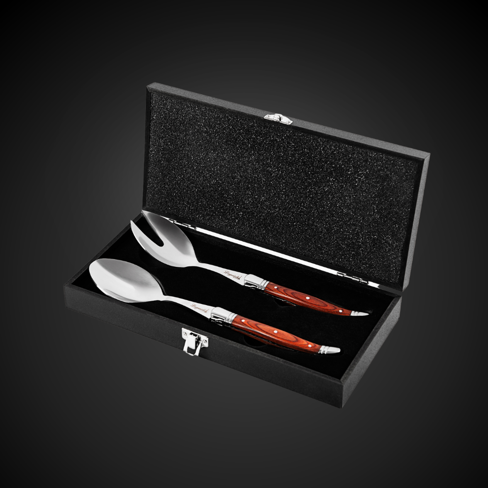 Conjunto De Talheres Laguiole Para Salada Ultra Premium Cabo Madeira