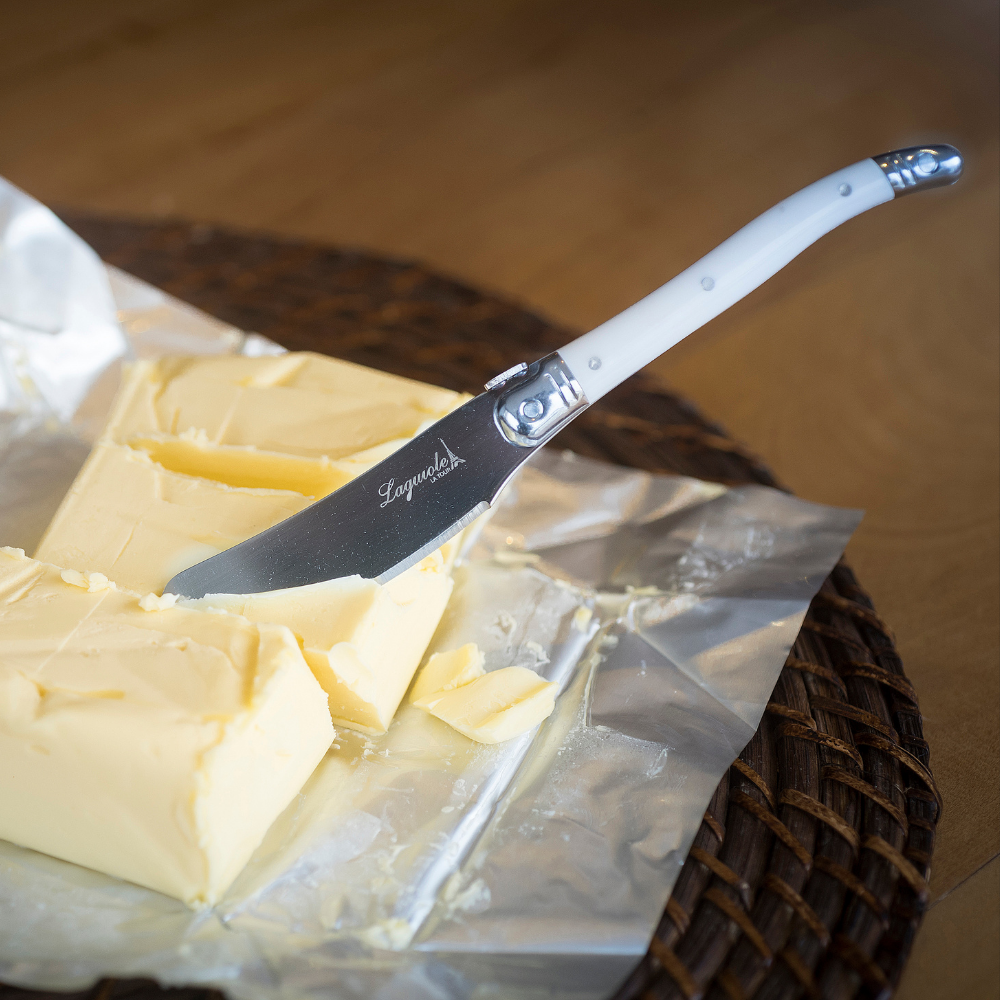 Conjunto De 4 Facas Laguiole Luxo Para Manteiga Em Bandeja De Madeira, Branco