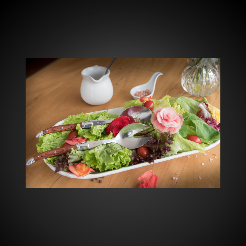 Conjunto De Talheres Laguiole Para Salada Ultra Premium Cabo Madeira