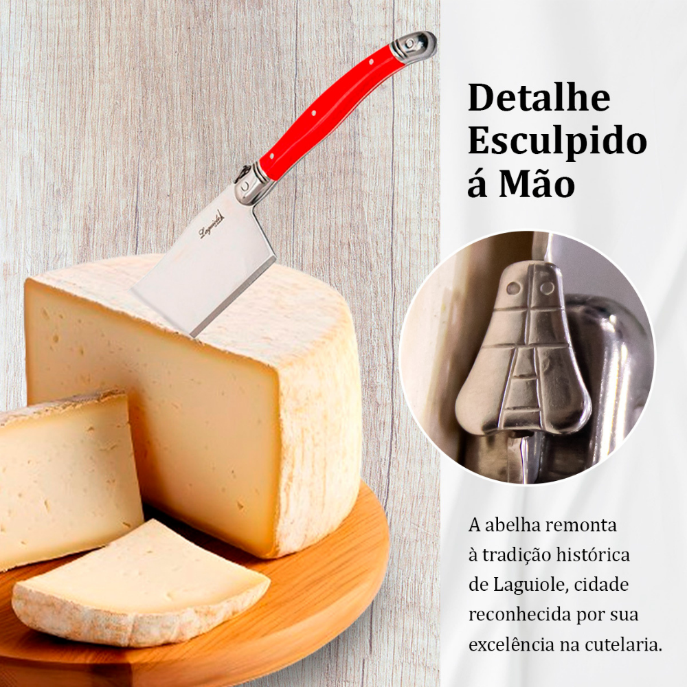 Conjunto De 3 Facas Laguiole Luxo Para Queijo Em Bandeja De Madeira, Vermelho