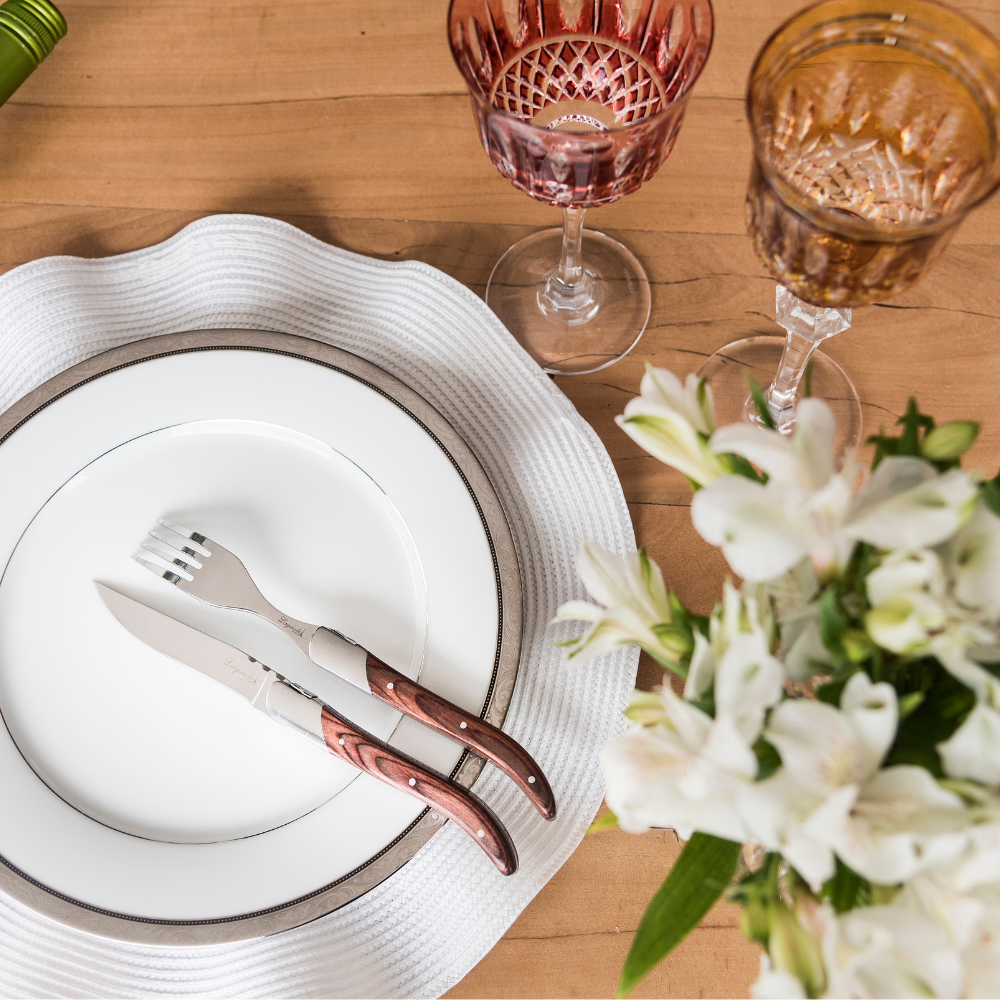 Conjunto Faca & Garfo Laguiole Ultra Premium Com Caixa Para Presente, Madeira