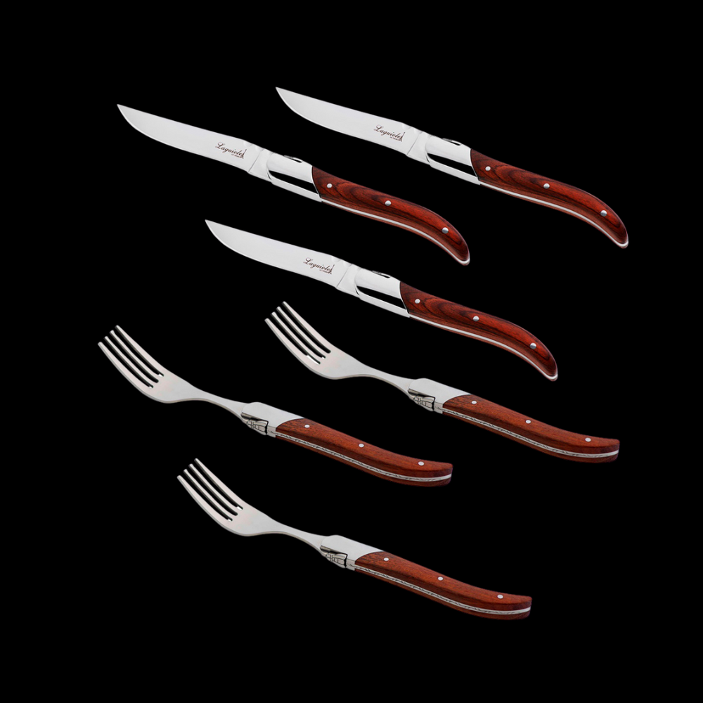 Conjunto Faca & Garfo Laguiole Ultra Premium Com Caixa Para Presente, Madeira