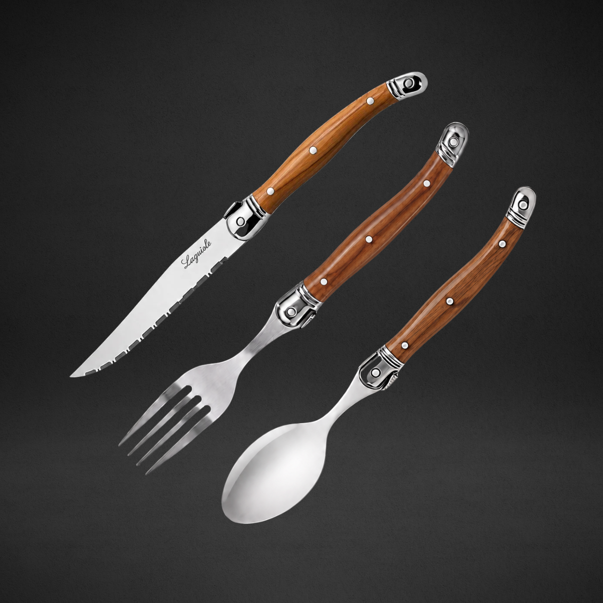 Faqueiro Laguiole La Tour 18 Peças Inox Premium Cepo Madeira 6 Facas + 6 Garfos + 6 Colheres