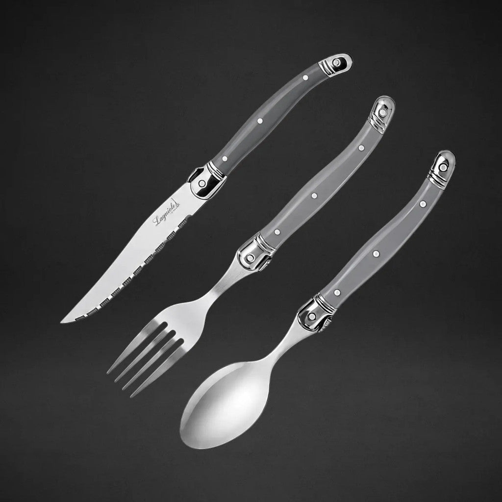 Faqueiro Laguiole La Tour 18 Peças Inox Premium Cepo Madeira 6 Facas + 6 Garfos + 6 Colheres