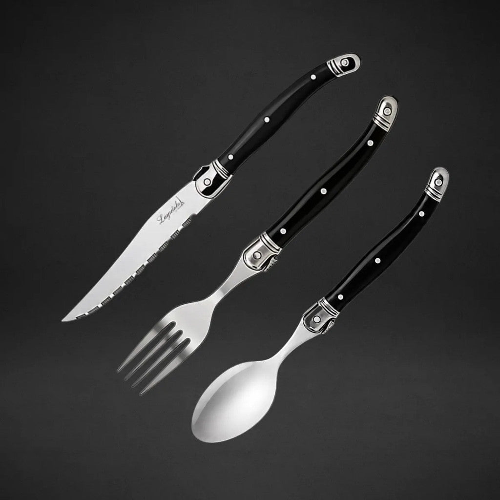 Faqueiro Laguiole La Tour 18 Peças Inox Premium Cepo Madeira 6 Facas + 6 Garfos + 6 Colheres